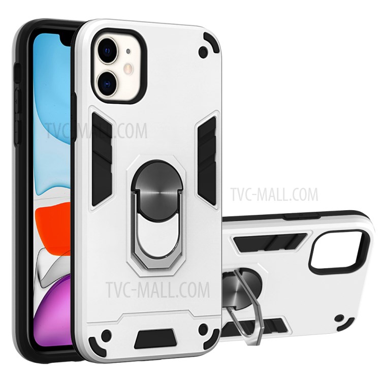 Caso Telefone Híbrido Destacável 2-in-1 + Plástico TPU Com Suporte Magnético Dedo Para Maçã Iphone 11 6,1 Polegadas - Branco-1