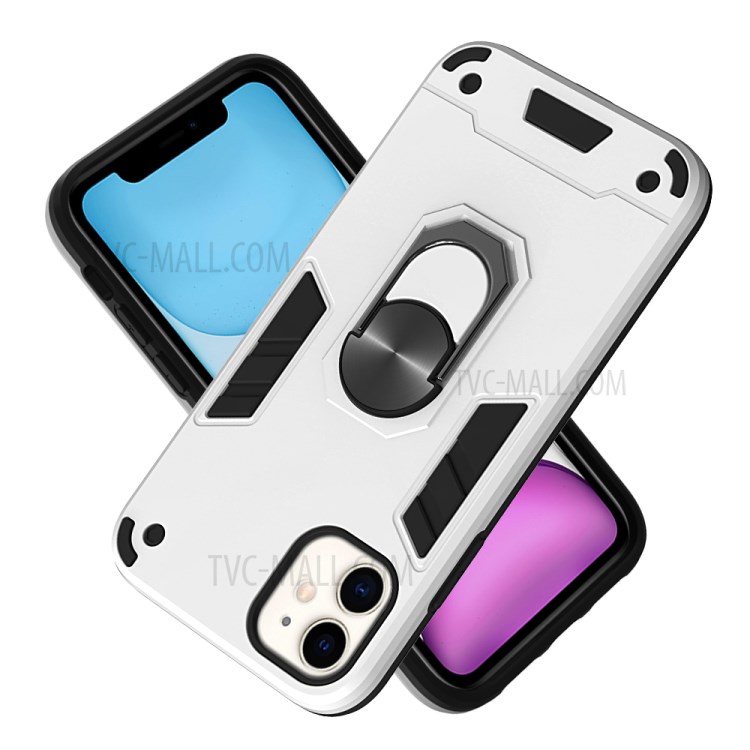 Caso Telefone Híbrido Destacável 2-in-1 + Plástico TPU Com Suporte Magnético Dedo Para Maçã Iphone 11 6,1 Polegadas - Branco-2