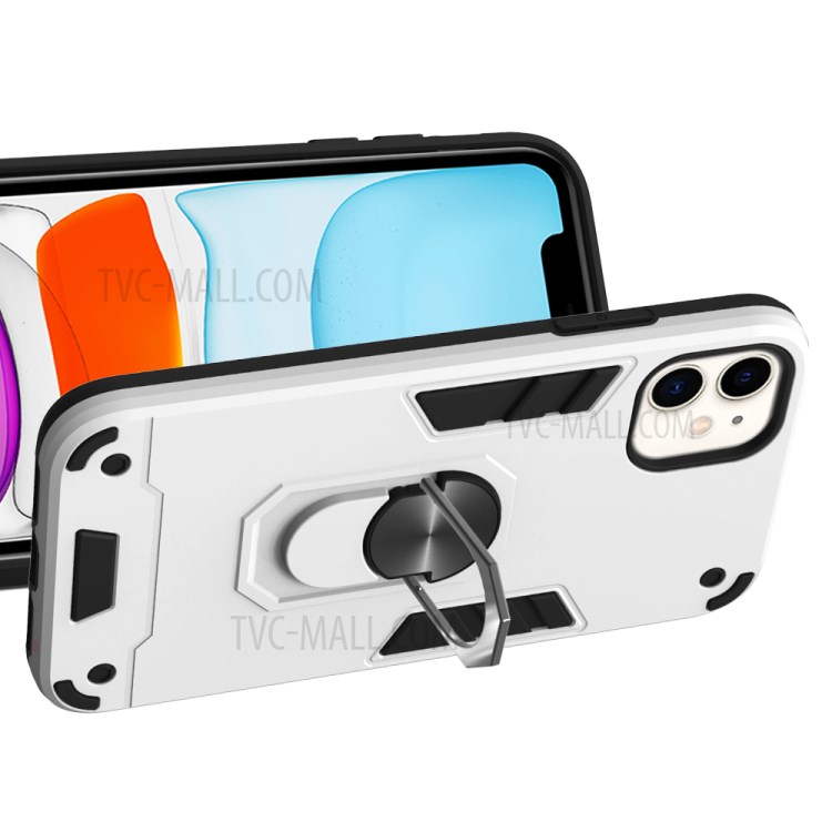 Caso Telefone Híbrido Destacável 2-in-1 + Plástico TPU Com Suporte Magnético Dedo Para Maçã Iphone 11 6,1 Polegadas - Branco-3