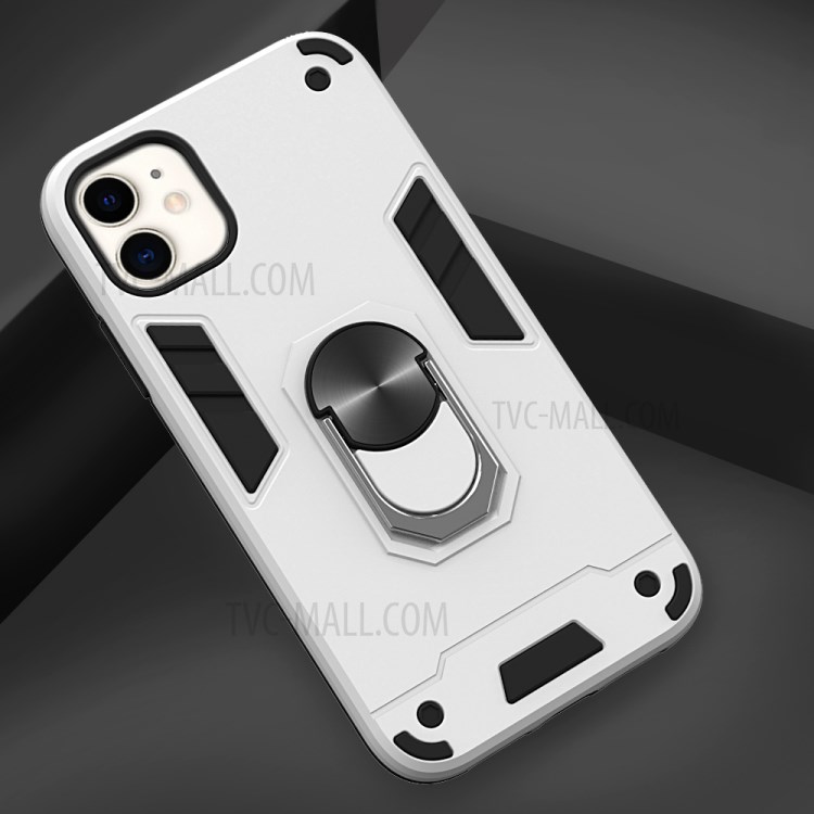 Caso Telefone Híbrido Destacável 2-in-1 + Plástico TPU Com Suporte Magnético Dedo Para Maçã Iphone 11 6,1 Polegadas - Branco-4