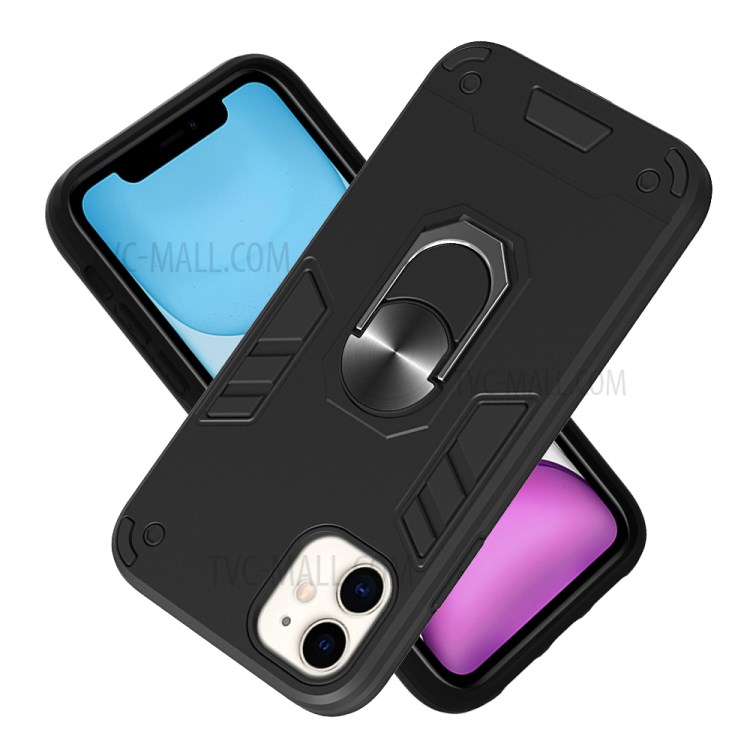 Caso Telefone Híbrido Destacável 2-in-1 + Plástico TPU Com Suporte Magnético Dedo Para Maçã Iphone 11 6,1 Polegadas - Preto-2