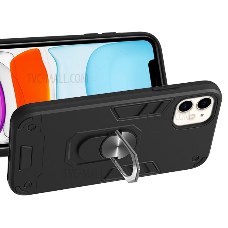 Caso Telefone Híbrido Destacável 2-in-1 + Plástico TPU Com Suporte Magnético Dedo Para Maçã Iphone 11 6,1 Polegadas - Preto-3