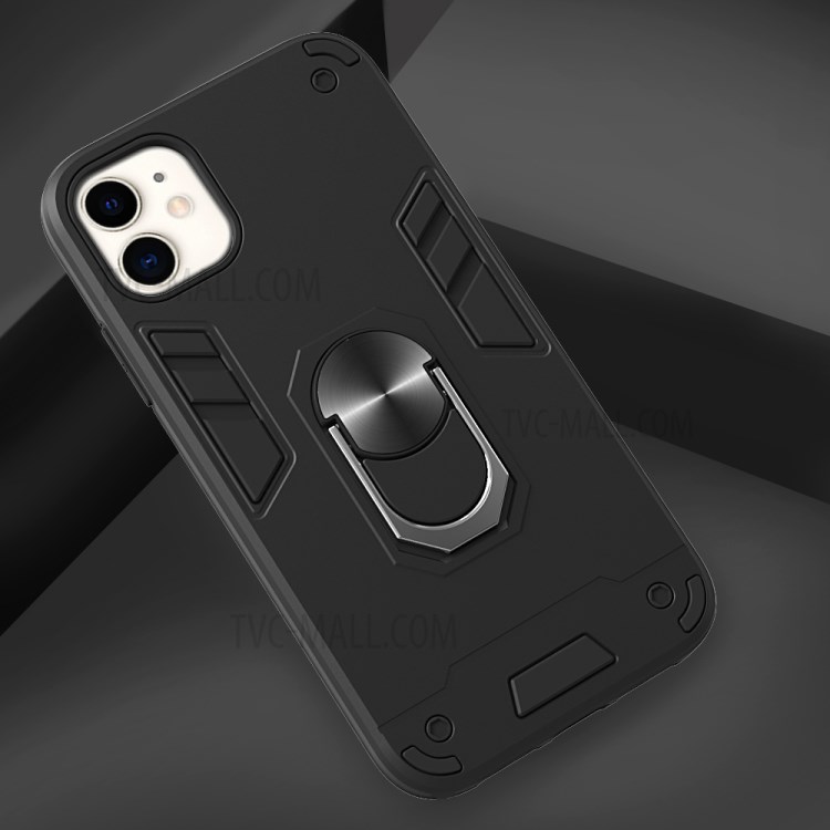 Caso Telefone Híbrido Destacável 2-in-1 + Plástico TPU Com Suporte Magnético Dedo Para Maçã Iphone 11 6,1 Polegadas - Preto-4