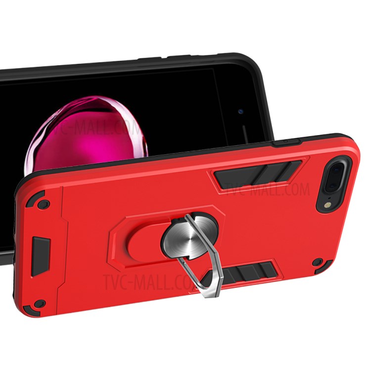 Detachable 2-in-1 Plastic + TPU Hybrid Case with Rotating Kickstand for iPhone 7 Plus/8 Plus 5.5 inch - Red-3