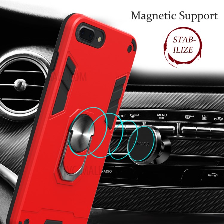 Detachable 2-in-1 Plastic + TPU Hybrid Case with Rotating Kickstand for iPhone 7 Plus/8 Plus 5.5 inch - Red-5