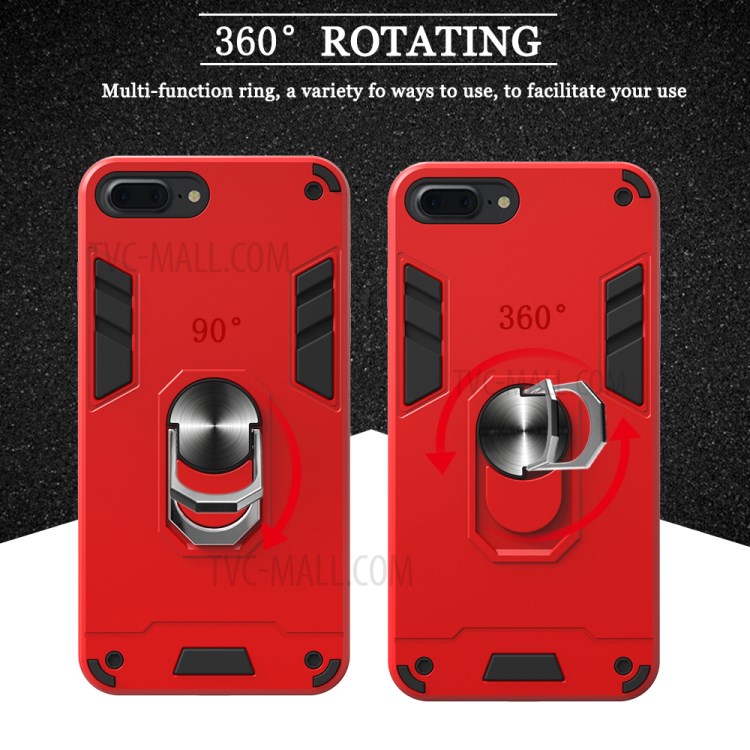 Detachable 2-in-1 Plastic + TPU Hybrid Case with Rotating Kickstand for iPhone 7 Plus/8 Plus 5.5 inch - Red-7
