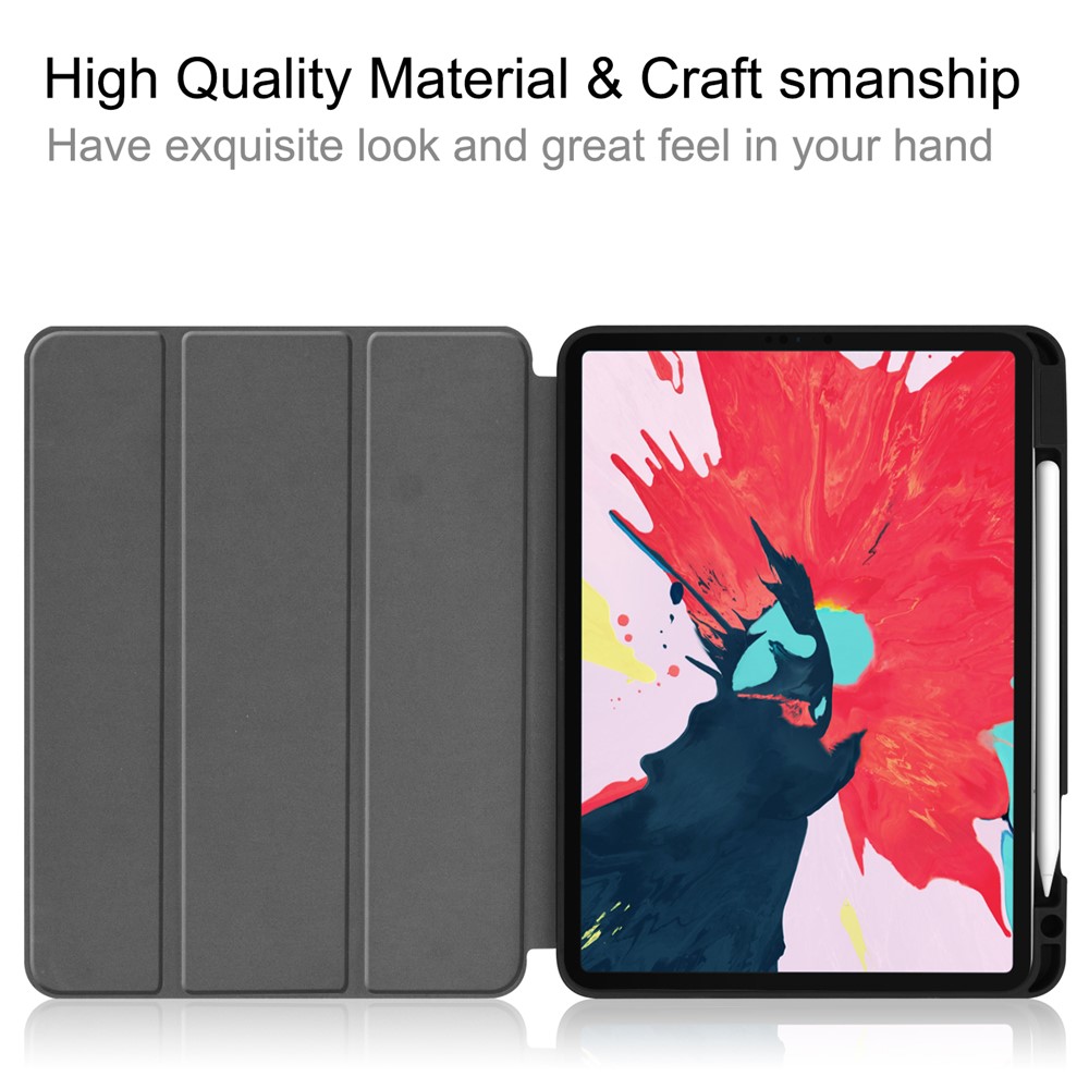 Munagem Estreita Anti-Drop Tri-fold Stand Caso de Couro Estiloso Com Caneta Com Caneta Para Ipad Air (2020)/ar (2022) / Pro 11 Polegadas (2020) /(2018) - Cinza-5