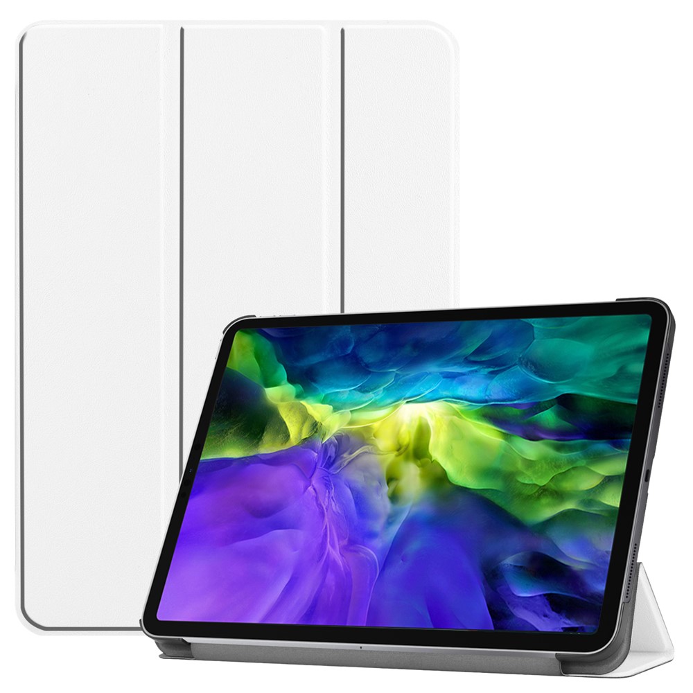 Dreifache Lederständer Einfache Stil Wake / Sleep Case Für IPad Pro 11-Zoll (2020) / (2018) - Weiß-1