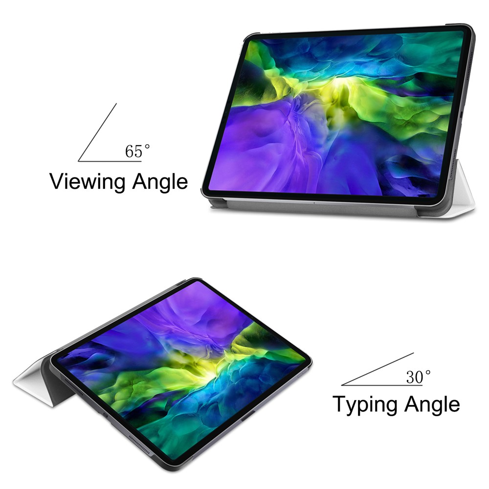 Dreifache Lederständer Einfache Stil Wake / Sleep Case Für IPad Pro 11-Zoll (2020) / (2018) - Weiß-3