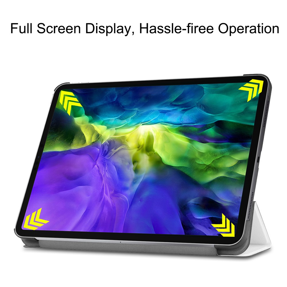 Dreifache Lederständer Einfache Stil Wake / Sleep Case Für IPad Pro 11-Zoll (2020) / (2018) - Weiß-4