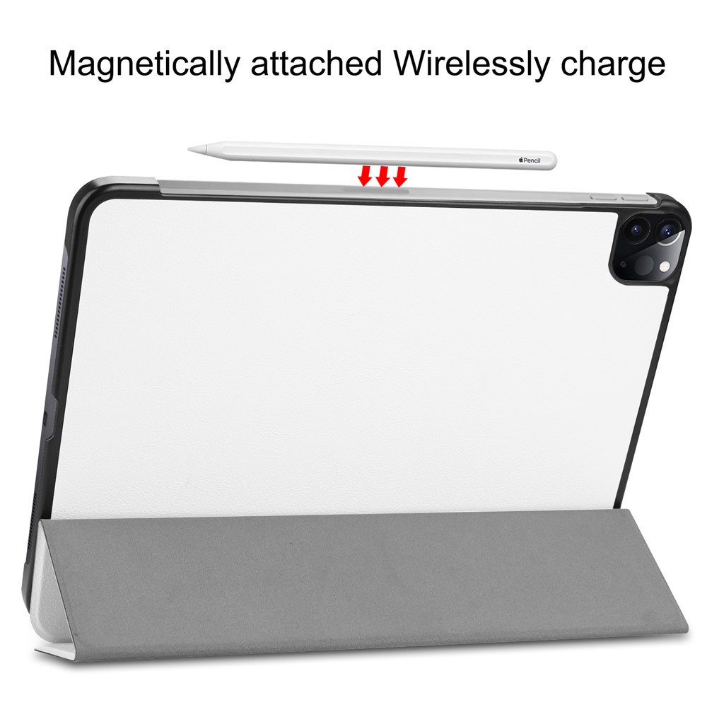 Dreifache Lederständer Einfache Stil Wake / Sleep Case Für IPad Pro 11-Zoll (2020) / (2018) - Weiß-5