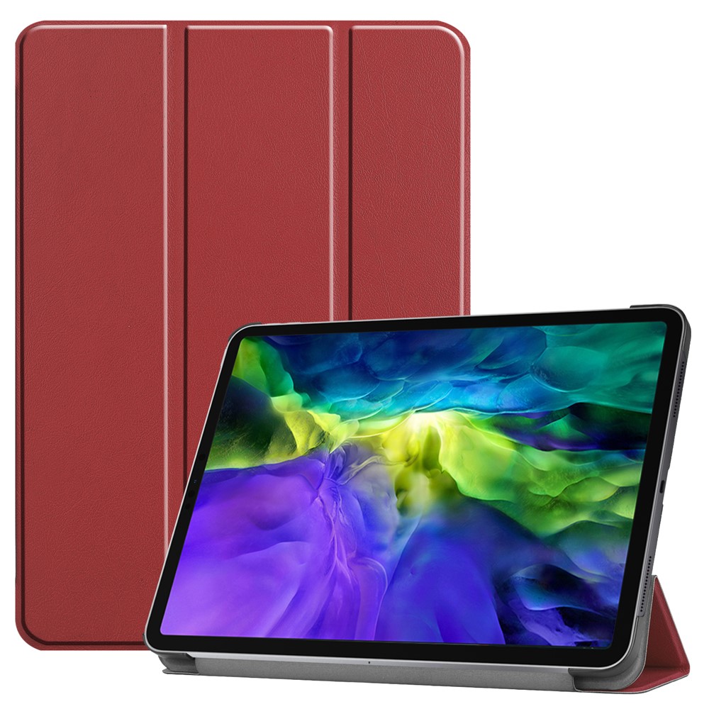 PU Leather Stable Tri-fold Stand Cover Hard Back Shell with Auto Sleep / Wake for iPad Pro 11-inch (2022) / (2021) / (2020) / (2018) - Wine Red