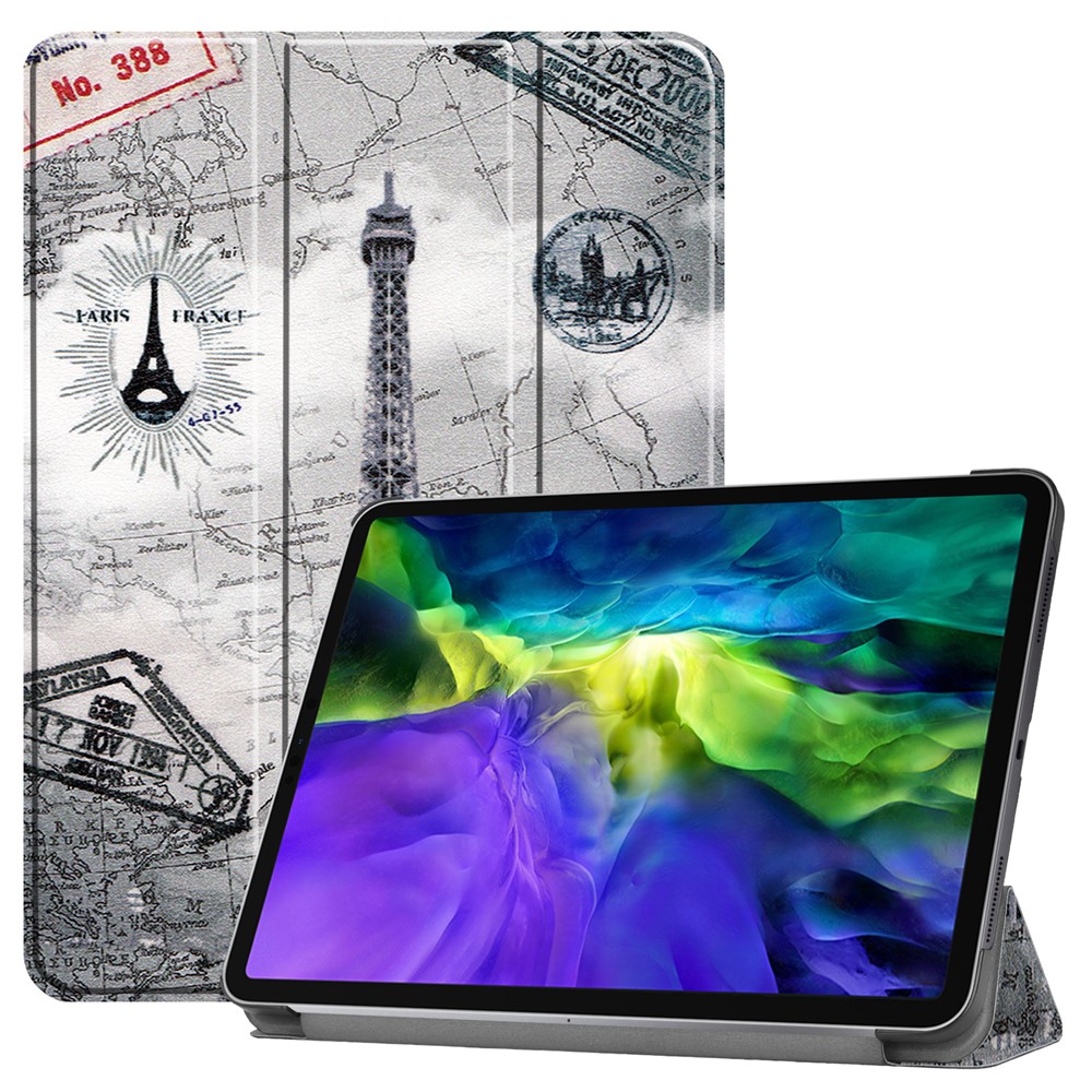 Printing Surface Tri-fold Stand Leather Smart Case for iPad Pro 11-inch (2022) / (2021) / (2020) / (2018) Tablet Cover - Effiel Tower