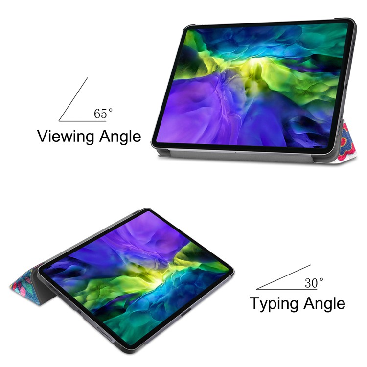 Druckoberfläche Dreifachfalz Stand Leder Intelligenter Fall Für Ipad Pro 11-Zoll (2020) - Schmetterlinge Und Blumen-3