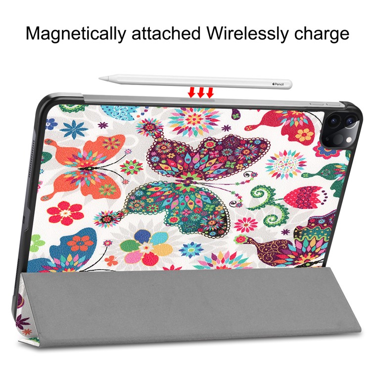 Druckoberfläche Dreifachfalz Stand Leder Intelligenter Fall Für Ipad Pro 11-Zoll (2020) - Schmetterlinge Und Blumen-5