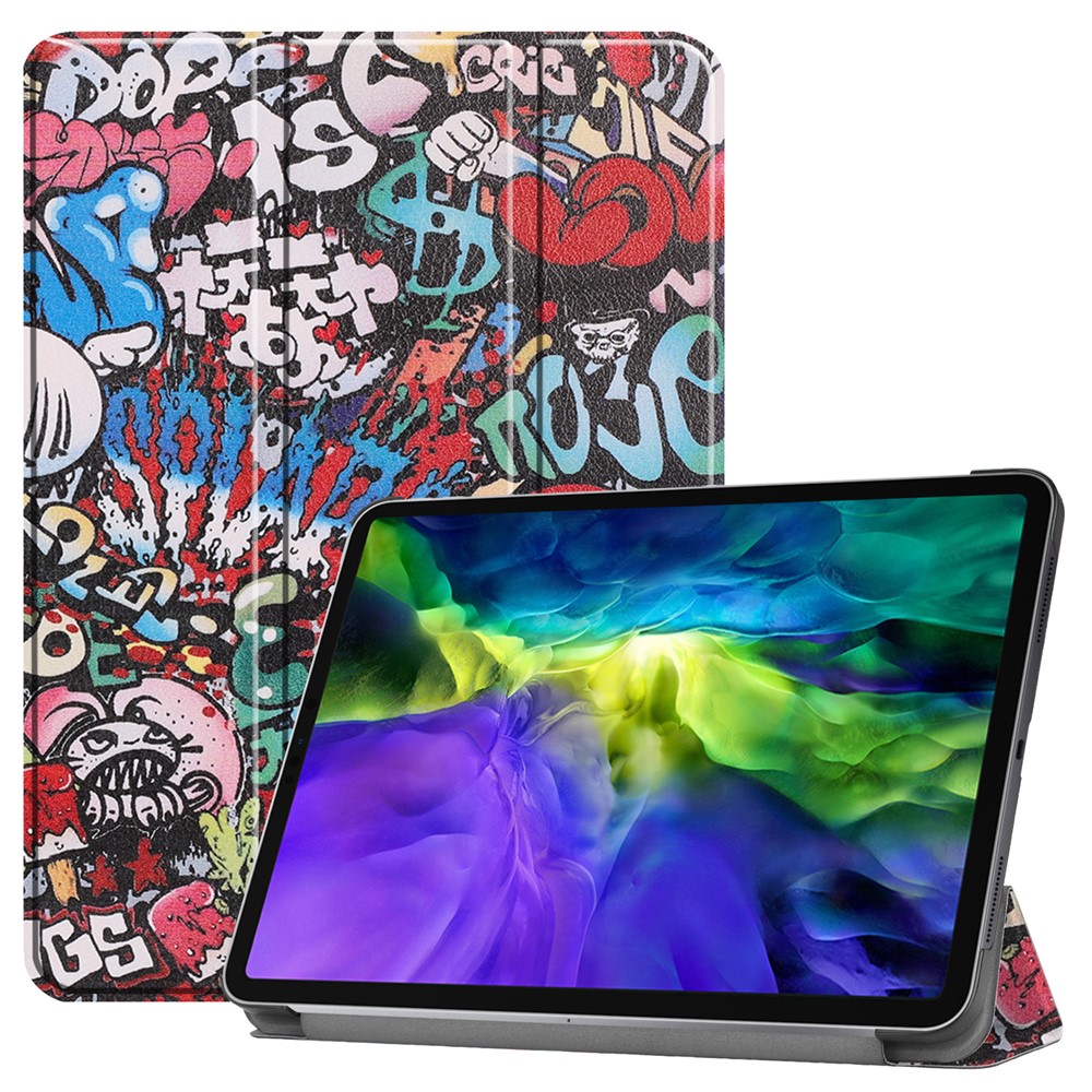 Printing Surface Tri-fold Stand Leather Smart Case for iPad Pro 11-inch (2022) / (2021) / (2020) / (2018) Tablet Cover - Cartoon Graffiti