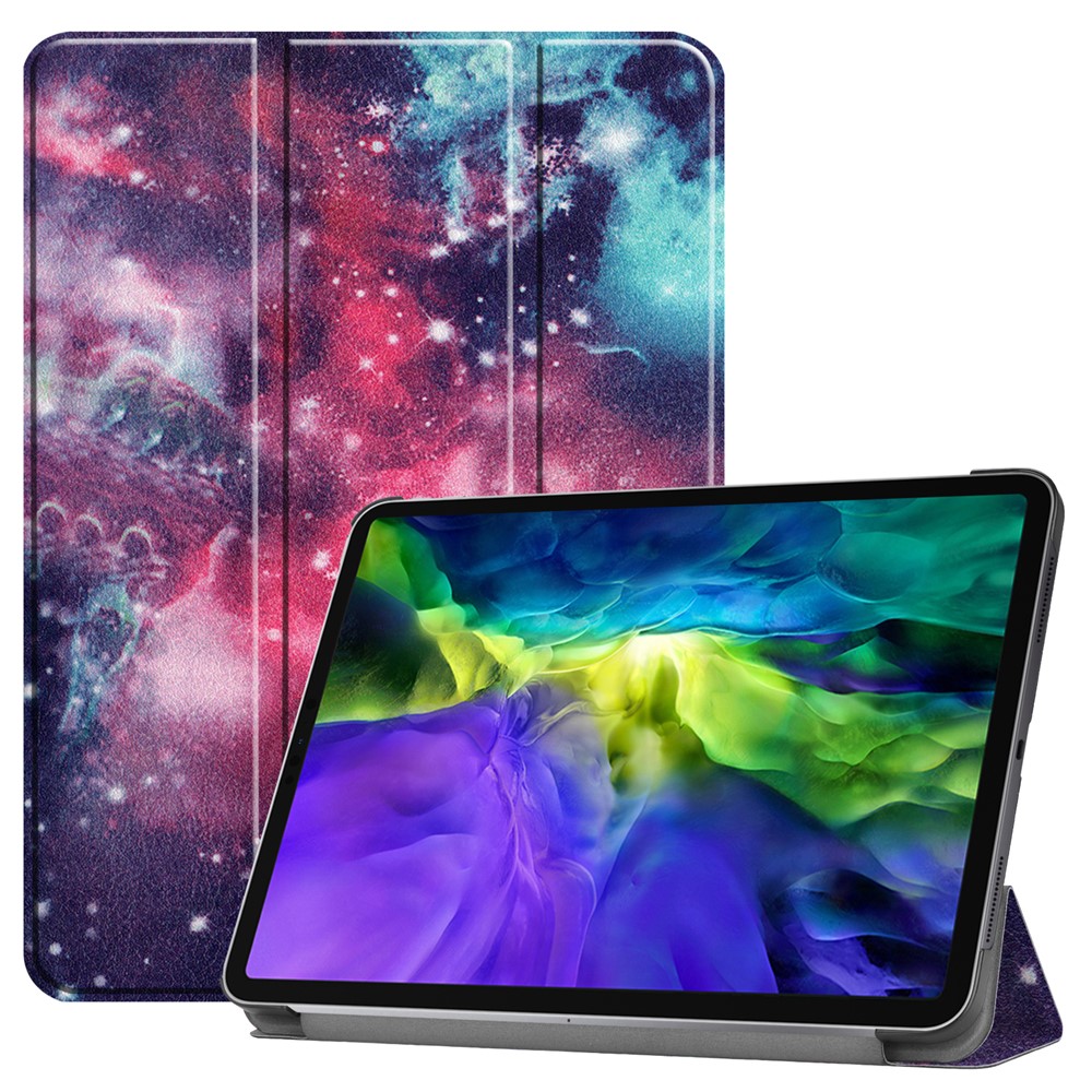 Printing Surface Tri-fold Stand Leather Smart Case for iPad Pro 11-inch (2022) / (2021) / (2020) / (2018) Tablet Cover - Cosmic Space