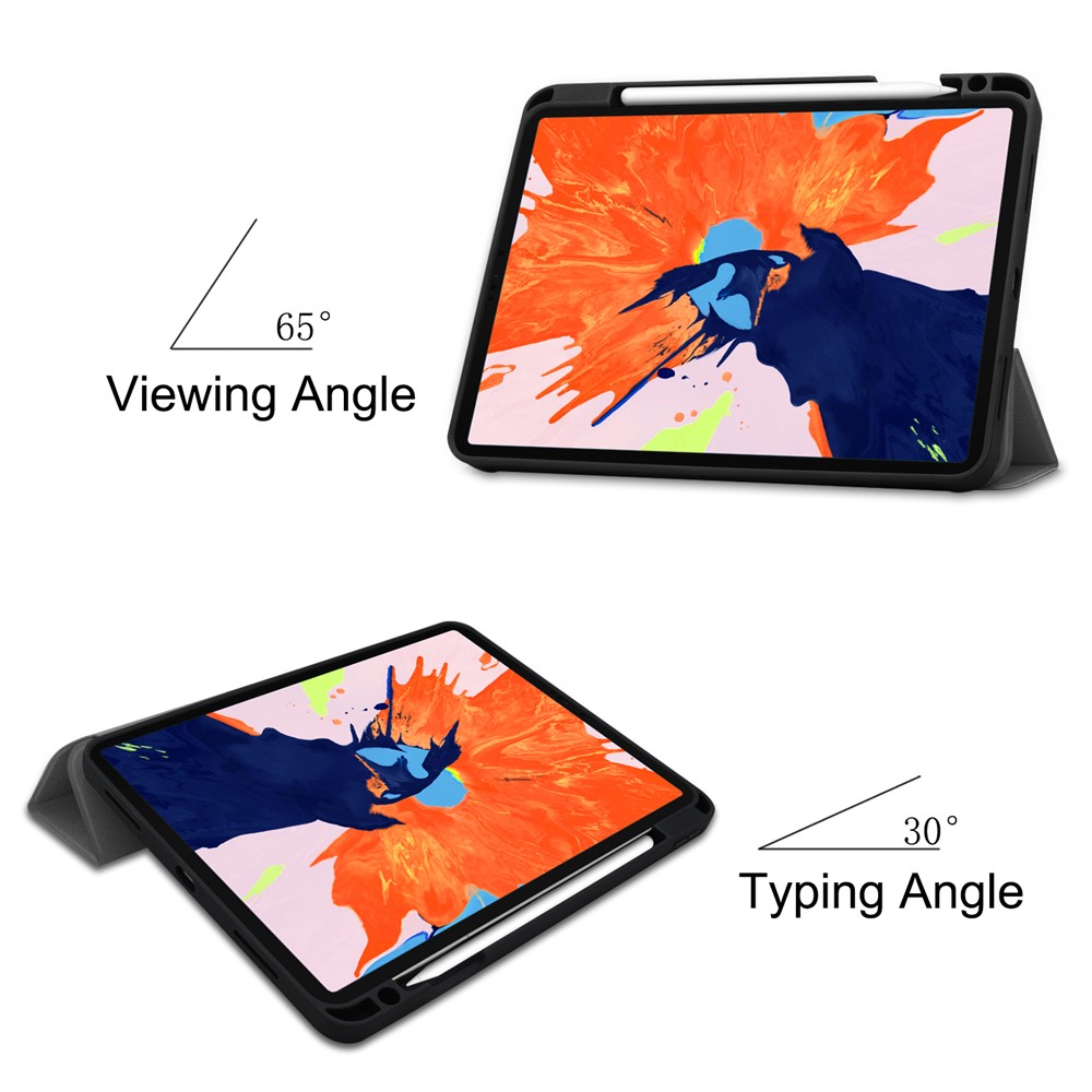 Für IPad Pro 12,9-Zoll (2020) / (2018) Tri-Fold-Stand-Leder-Smart Case Mit Stiftschlitz - Grau-3