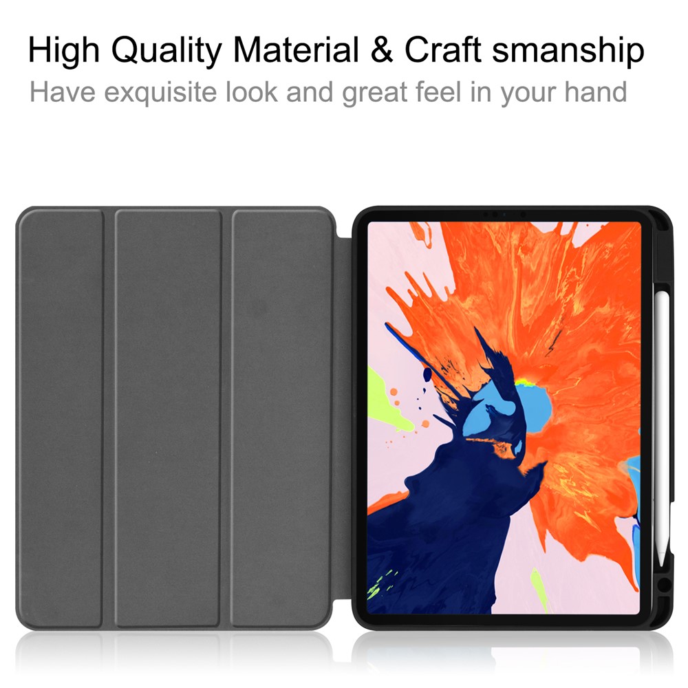 Business Tri-fold Stand PU Leather Soft Tpu Auto Wake/Sleep Cover Con Soporte Para Lápiz Para Ipad Pro 12.9 Pulgadas (2020)/(2018) - Gris