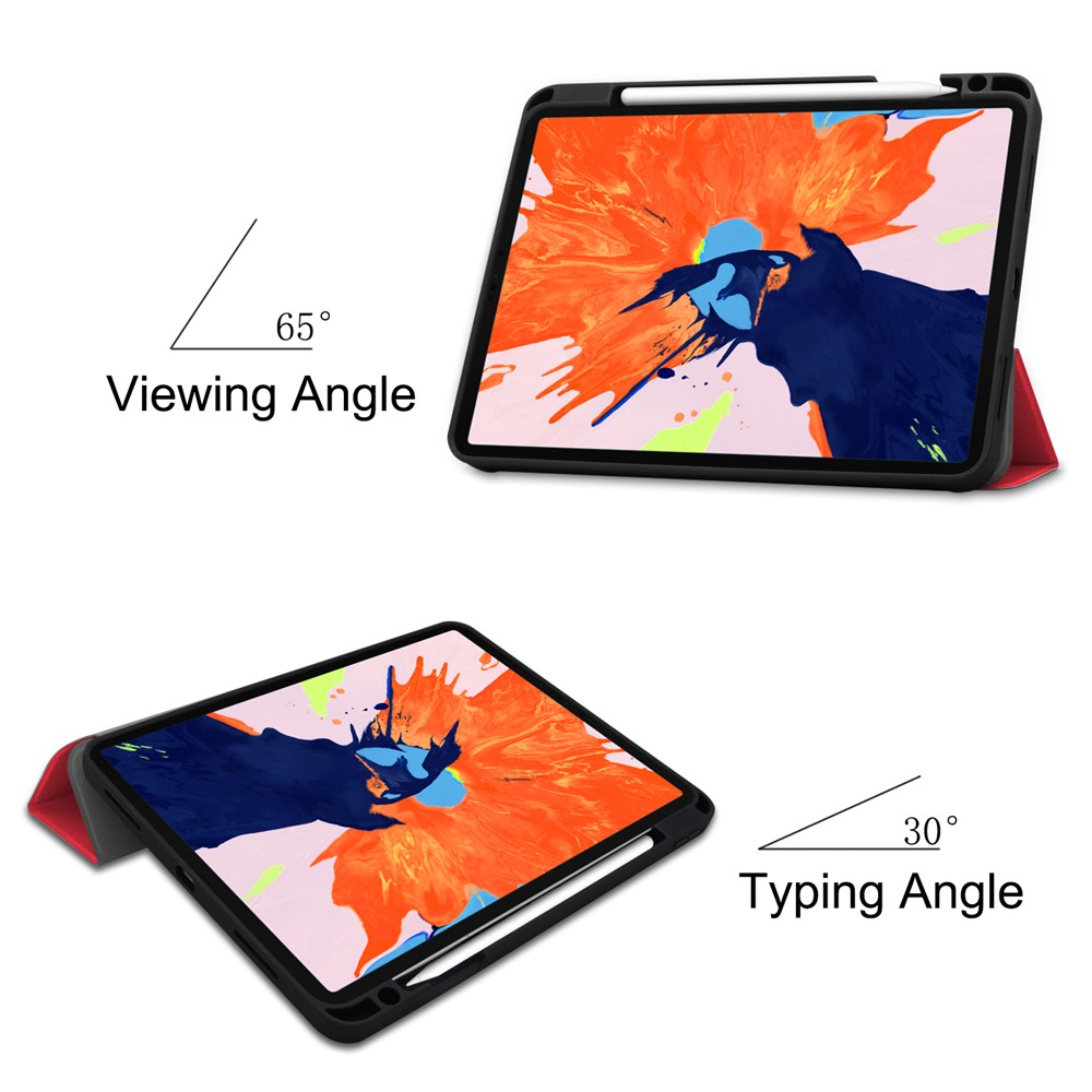 Pour IPad Pro 12,9 Pouces (2020) Trois Fois Avec Étui En Cuir Élégant Stand Avec Fente Pour Stylo - Rouge-3