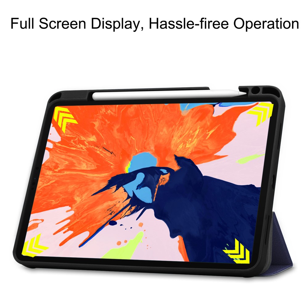 Pour IPad Pro 12,9 Pouces (2020) Trois Fois Avec Étui En Cuir Élégant Stand Avec Fente Pour Stylo - Bleu Foncé-4
