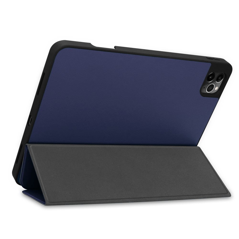 Pour IPad Pro 12,9 Pouces (2020) Trois Fois Avec Étui En Cuir Élégant Stand Avec Fente Pour Stylo - Bleu Foncé-7