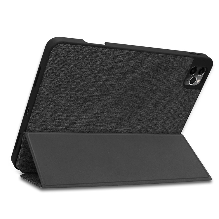 Jeans Texture Tri-fold Stand PU Leather Tablet Casing with Pen Slot for iPad Pro 11-inch (2020) - Black-7