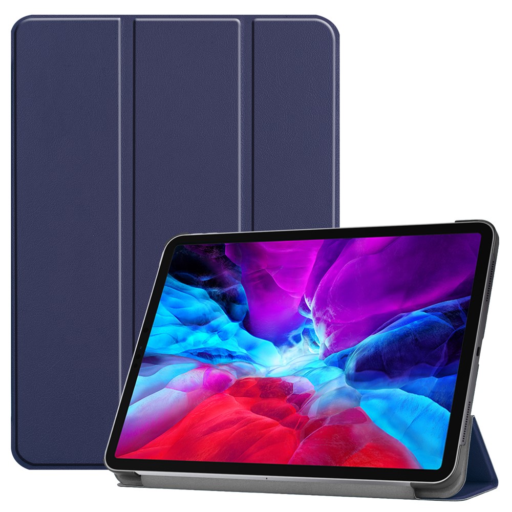 Cuir Stand Trois Volets Support Intelligent Cas Crayon De Pomme De Charge Pour IPad Pro 12,9 Pouces (2020) - Bleu-1