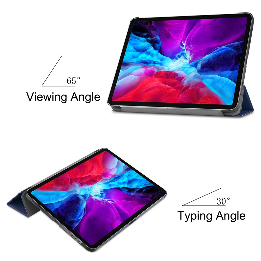 Cuir Stand Trois Volets Support Intelligent Cas Crayon De Pomme De Charge Pour IPad Pro 12,9 Pouces (2020) - Bleu-3