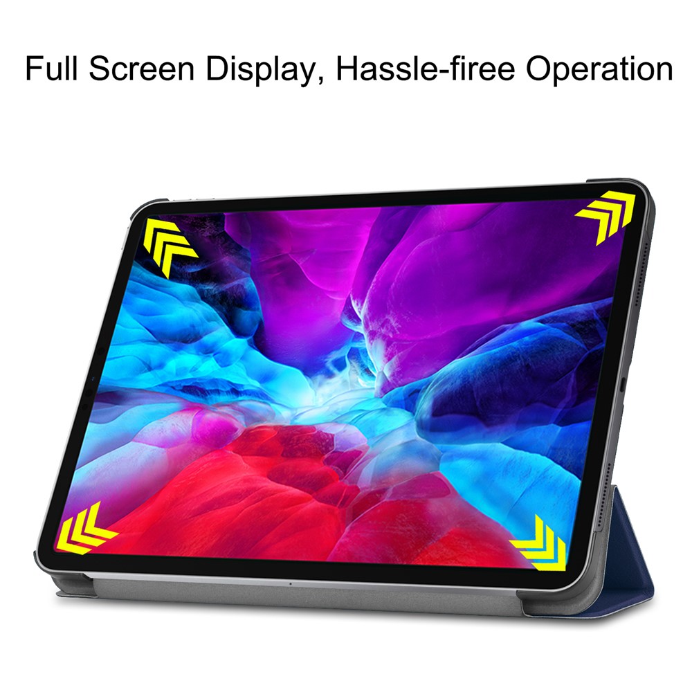 Cuir Stand Trois Volets Support Intelligent Cas Crayon De Pomme De Charge Pour IPad Pro 12,9 Pouces (2020) - Bleu-4