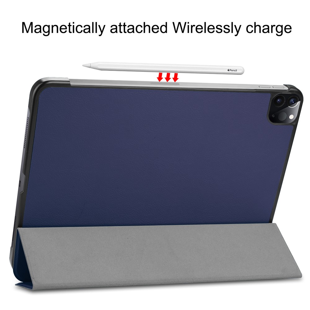 Cuir Stand Trois Volets Support Intelligent Cas Crayon De Pomme De Charge Pour IPad Pro 12,9 Pouces (2020) - Bleu-5