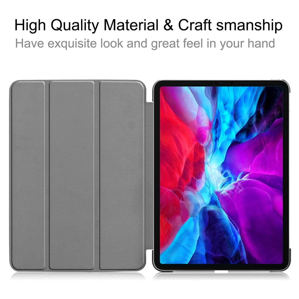 Cuir Stand Trois Volets Support Intelligent Cas Crayon De Pomme De Charge Pour IPad Pro 12,9 Pouces (2020) - Bleu-6