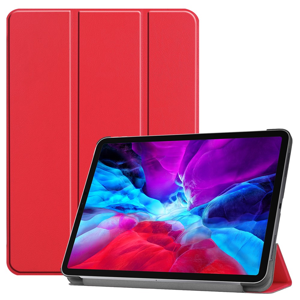 Cuir Stand Trois Volets Support Intelligent Cas Crayon De Pomme De Charge Pour IPad Pro 12,9 Pouces (2020) - Rouge-1