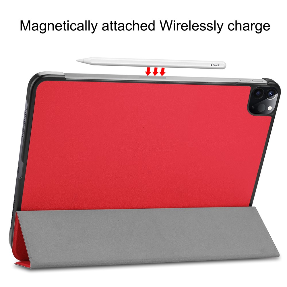 Cuir Stand Trois Volets Support Intelligent Cas Crayon De Pomme De Charge Pour IPad Pro 12,9 Pouces (2020) - Rouge-5