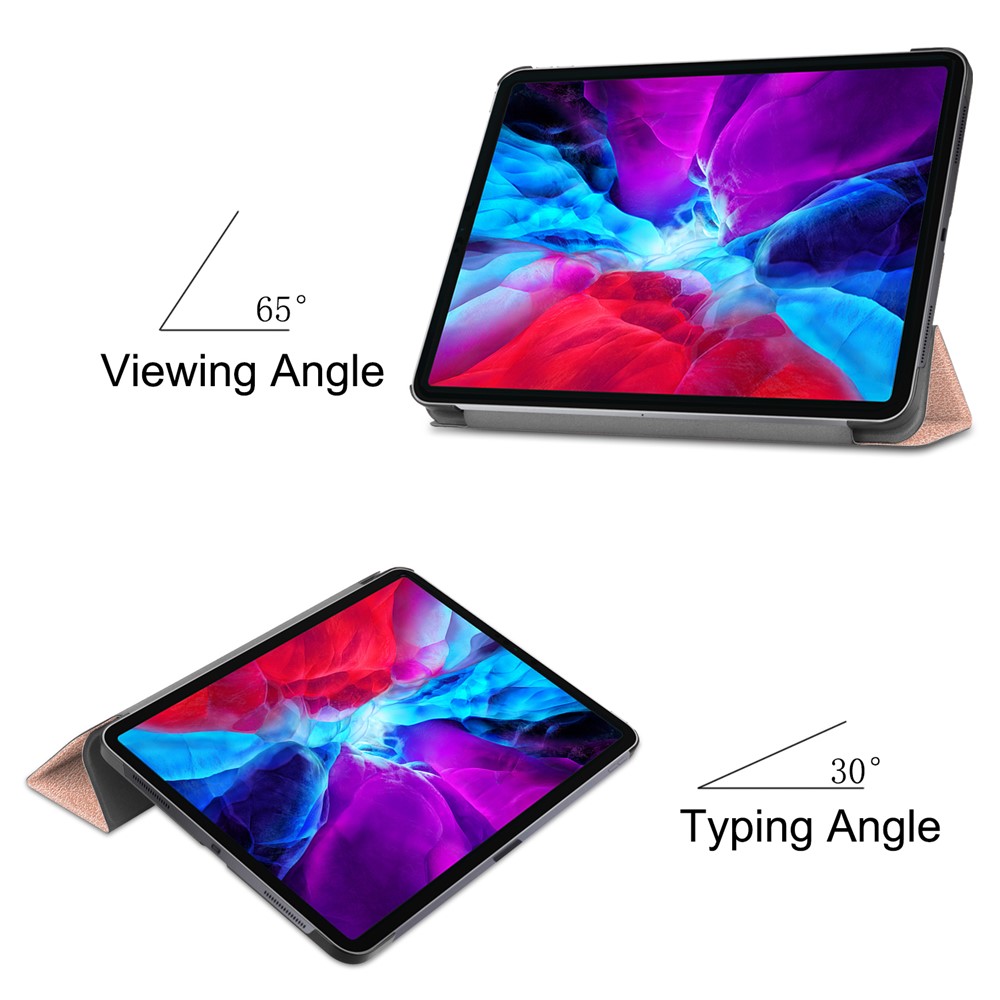 Cuir Stand Trois Volets Support Intelligent Cas Crayon De Pomme De Charge Pour IPad Pro 12,9 Pouces (2020) - Or Rose-3