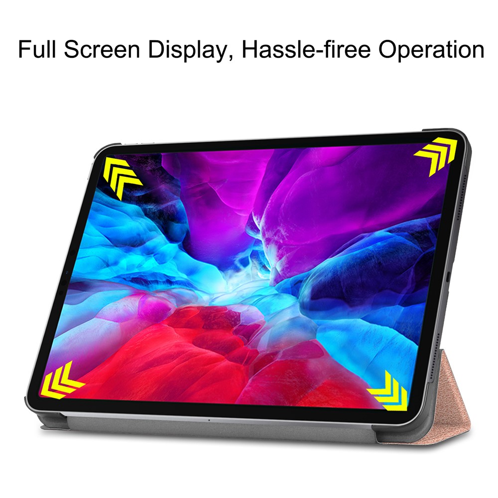 Cuir Stand Trois Volets Support Intelligent Cas Crayon De Pomme De Charge Pour IPad Pro 12,9 Pouces (2020) - Or Rose-4