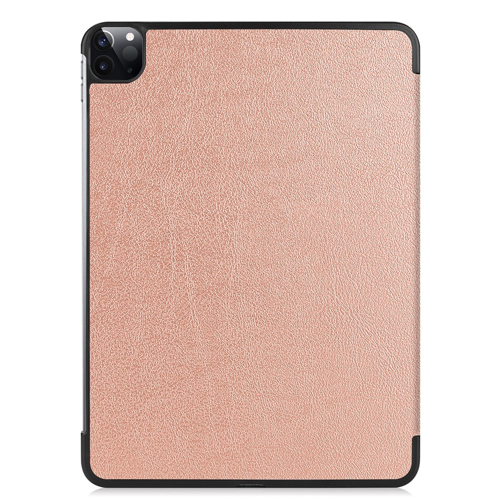 Cuir Stand Trois Volets Support Intelligent Cas Crayon De Pomme De Charge Pour IPad Pro 12,9 Pouces (2020) - Or Rose-8