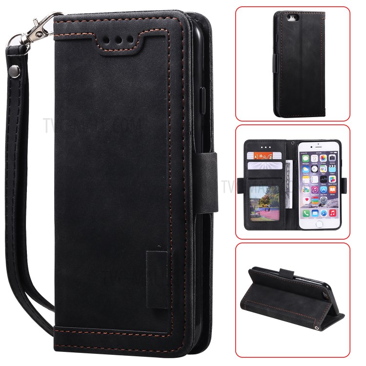 Retro Splicing Style Wallet Stand Leather Phone Cover for iPhone 6/6s 4.7-inch - Black-1