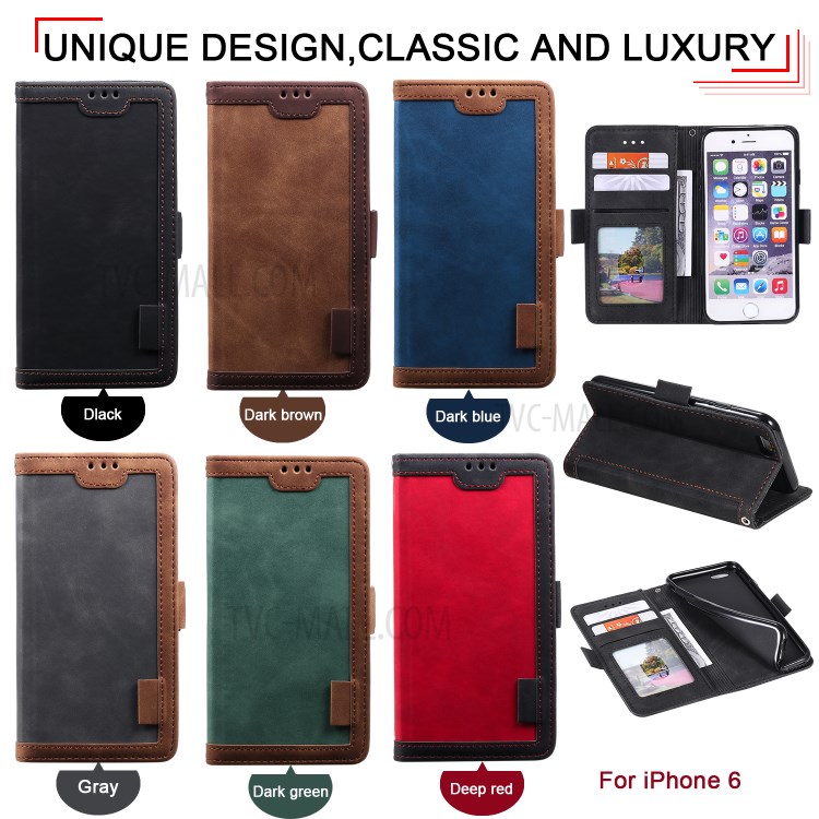 Retro Splicing Style Wallet Stand Leather Phone Cover for iPhone 6/6s 4.7-inch - Black-13