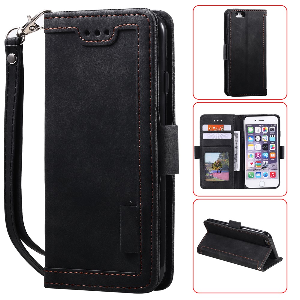 retro spleißen pu leder brieftasche magnetische telefonabdeckung für iphone 8 / 7 / se (2020) /se (2022) 4,7 zoll - schwarz