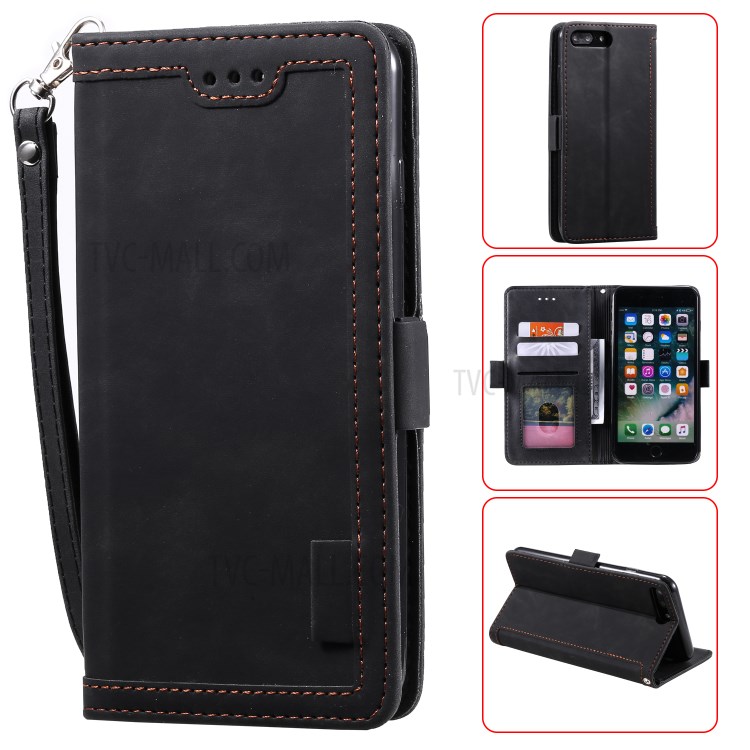 Vintage Splicing Style Wallet Stand Leather Phone Shell for iPhone 7 Plus/8 Plus 5.5 inch - Black-1