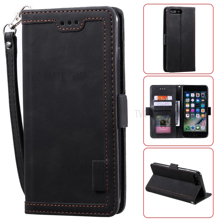 Vintage Splicing Style Wallet Stand Leather Phone Shell for iPhone 7 Plus/8 Plus 5.5 inch -  Black-1