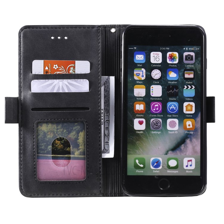 Vintage Splicing Style Wallet Stand Leather Phone Shell for iPhone 7 Plus/8 Plus 5.5 inch -  Black-6