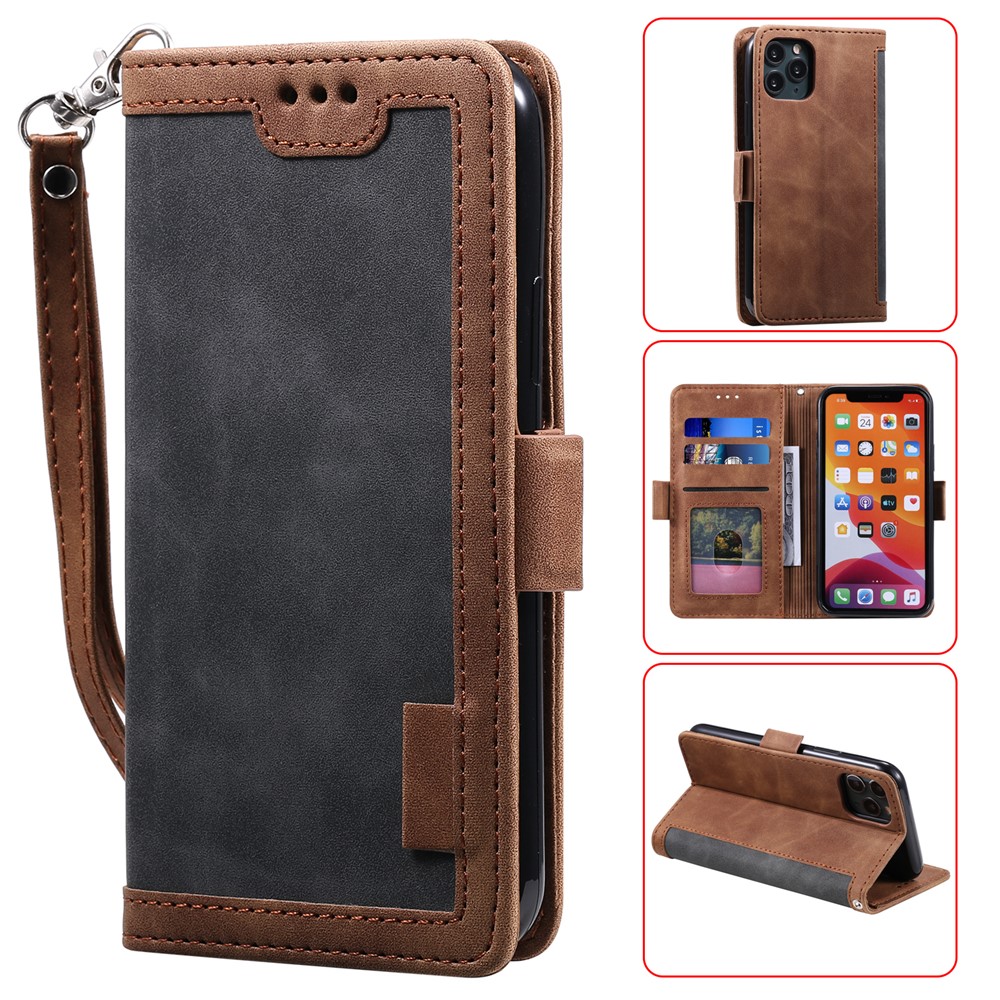 Retro Splicing Leather Covering for iPhone 11 Pro 5.8 inch - Grey-1