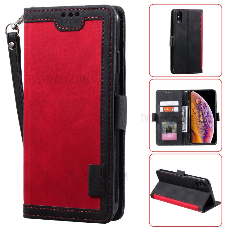 Vintage Splicing Style Wallet Stand Leather Phone Casing for iPhone XS Max 6.5 inch -  Red-1