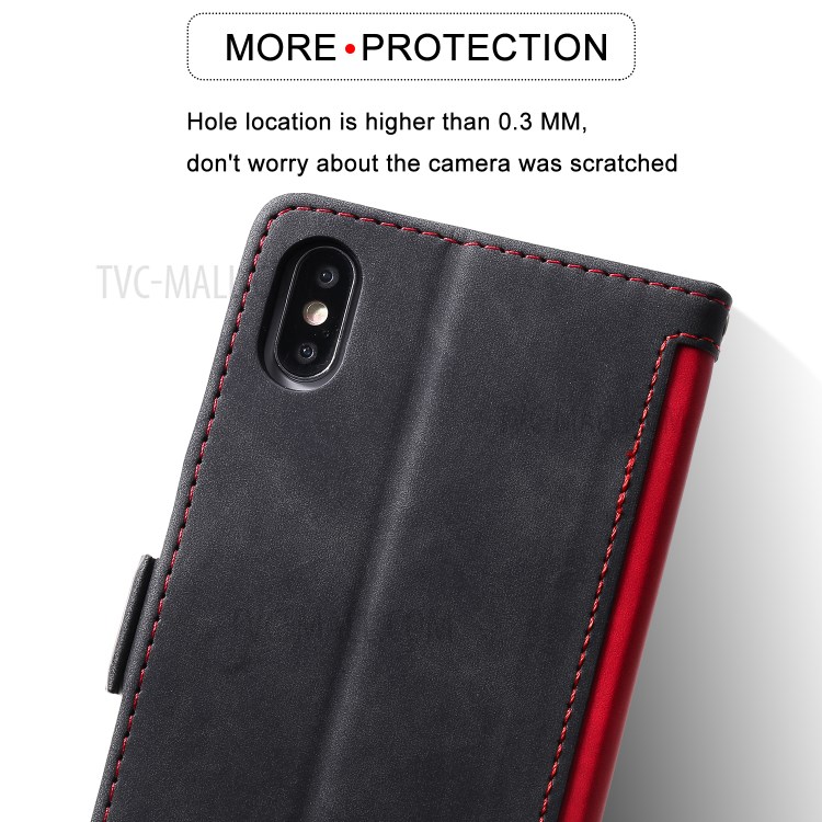 Vintage Splicing Style Wallet Stand Leather Phone Casing for iPhone XS Max 6.5 inch -  Red-10