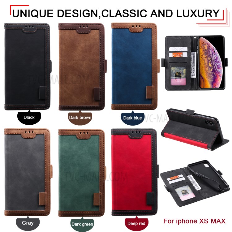 Vintage Splicing Style Wallet Stand Leather Phone Casing for iPhone XS Max 6.5 inch -  Red-13