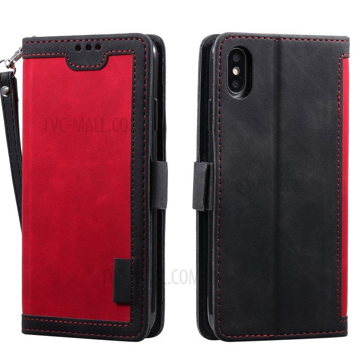 Vintage Splicing Style Wallet Stand Leather Phone Casing for iPhone XS Max 6.5 inch -  Red-2