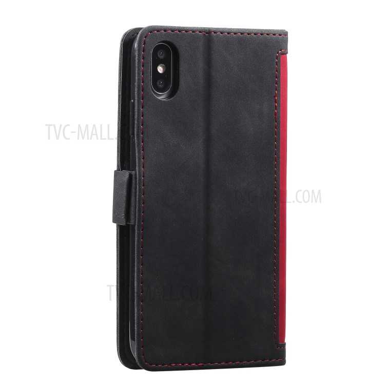 Vintage Splicing Style Wallet Stand Leather Phone Casing for iPhone XS Max 6.5 inch -  Red-5