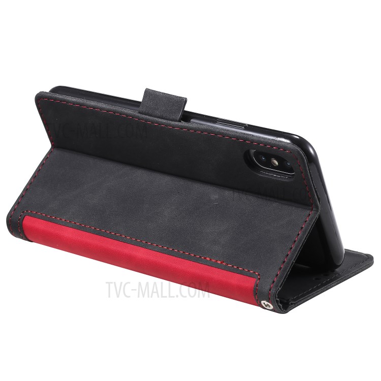 Vintage Splicing Style Wallet Stand Leather Phone Casing for iPhone XS Max 6.5 inch -  Red-7